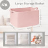Picture of Goodpick Large Blanket Basket, Woven Baskets for Storage, Large Baskets for Organizing, Toy Basket for Nursery, Bedroom, Rectangle Storage Basket with Handles, 21.6" x 14.9" x 11.8", Pink
