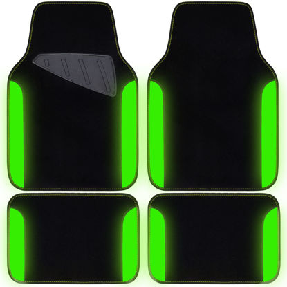 Picture of CAR PASS Fluorescent Leather & Waterproof Car Carpet Floor Mats, Universal Car Mats Fit for SUV,Vans,sedans, Trucks,Set of 4pcs Car Carpet with Anti-Slip nibbs Driver Heel Pad (Black Green Lime)