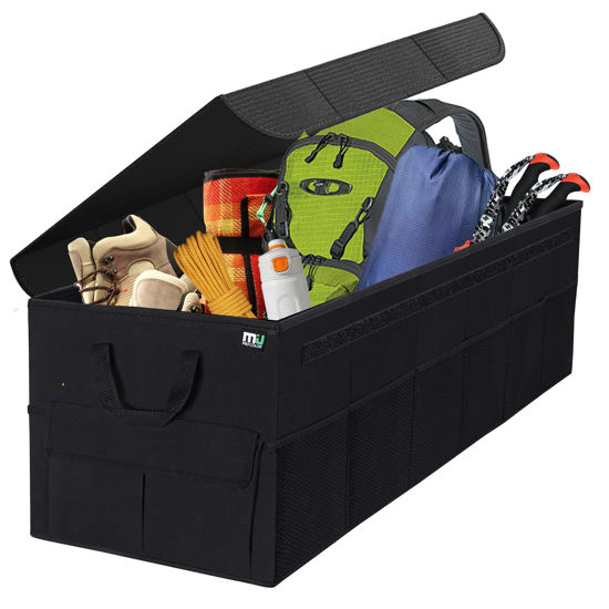Picture of MIU COLOR Trunk Organizer with Lid,12 Pockets Sturdy Car Organizer for SUV, Non-Slip Bottom, Car Storage Organizer for Sedans, Van, Jeep, Grocery, Extra Large 4 Compartments, Black
