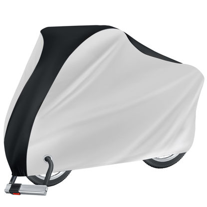 Picture of Puroma Bike Cover Outdoor Waterproof Bicycle Covers Rain Sun UV Dust Wind Proof with Lock Hole for Mountain Road Electric Bike, XL (Black&Silver)