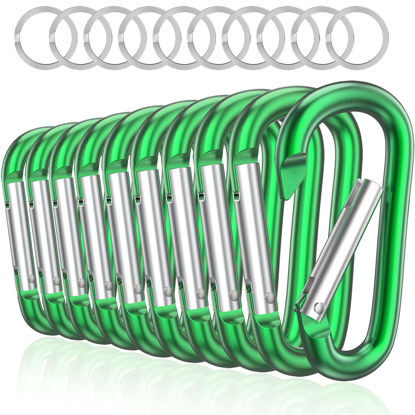 Picture of Sprookber 3" Aluminum Carabiner D Ring, Caribeener Clips, Spring Snap Hook for Keychain Clip, Set of 10 (Green)
