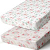 Picture of BROLEX Baby Fitted Crib Sheets: Kid Crib Sheets - Set of 2 for Toddler Standard Size Crib Mattress for Boys and Girls - Jersey Knit Crib Bed Sheets Pink Blossom