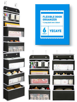 Picture of Yecaye 6-Tier Over The Door Storage Organizer, Flexible 1 Split into 2 Swing-Proof Hanging Bathroom Organizer, Bedroom Organizers and Storage for Newborn Baby Essentials, Black