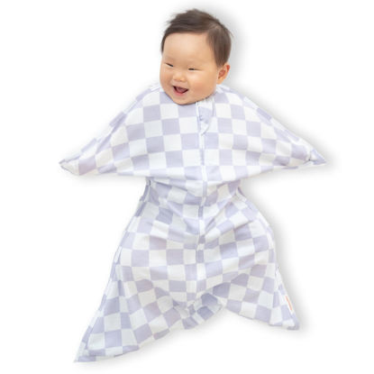 Picture of SleepingBaby Zipadee-Zip Transitional Swaddle Sack, 12-24 Month - Roomy Zipper Swaddle for Easy Diaper Changes and Proper Hip Development - Baby Swaddle Sack, Large - Lavender Check