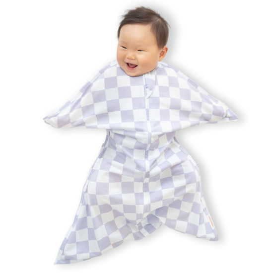 Picture of SleepingBaby Zipadee-Zip Transitional Swaddle Sack, 12-24 Month - Roomy Zipper Swaddle for Easy Diaper Changes and Proper Hip Development - Baby Swaddle Sack, Large - Lavender Check