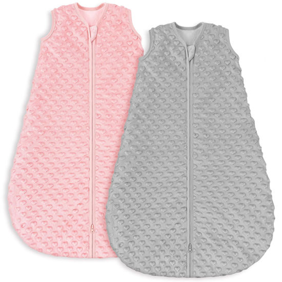 Picture of Yoofoss Fleece Baby Sleep Sack 0-6 Months with Plush Dots, TOG 1.5 Baby Wearable Blanket with 2-Way Zipper, Cotton Toddler Sleep Sack Fleece