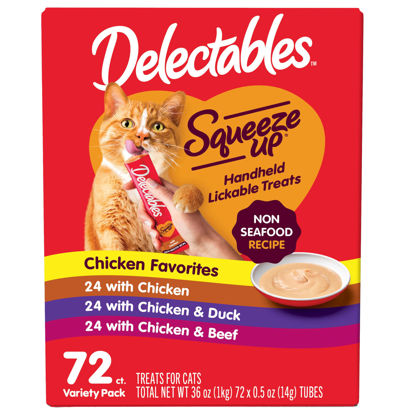 Picture of Delectables Squeeze Up Non-Seafood Variety Pack, Creamy Squeezable Puree, Lickable Wet Cat Treats, Grain Free, No Added Fillers, No By-Products, No Added Preservatives, 0.5 Ounces Tube, 72 Tubes Total