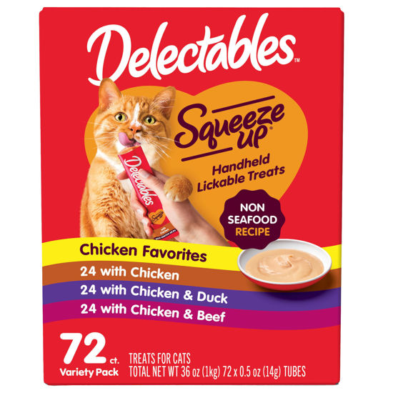 Picture of Delectables Squeeze Up Non-Seafood Variety Pack, Creamy Squeezable Puree, Lickable Wet Cat Treats, Grain Free, No Added Fillers, No By-Products, No Added Preservatives, 0.5 Ounces Tube, 72 Tubes Total