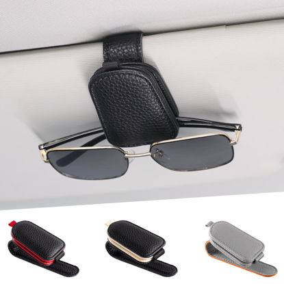 Picture of SINGARO Sunglasses Holder for Car, Leather Magnetic Buckle Sun Visor Sunglass Clip, Ticket Card Storage Glasses Clip, Car Interior Accessories for Men and Women（2PCS Black）