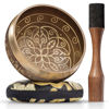 Picture of Tibetan Singing Bowl Set - Easy to Play - Creates Beautiful Sound for Holistic Healing, Stress Relief, Meditation & Relaxation - Cosmic Harmony Pattern - Gold Bowl with Black Pillow
