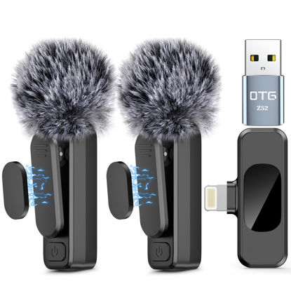 Picture of Wireless Lavalier Microphone for iPhone iPad,MacBook,Mini Microphone with Noise Reduction,Lightning Microphone for Video Vlog,TikTok,YouTube,Interviews,Live Streaming,2 Pack(for iPhone 14 and Below)