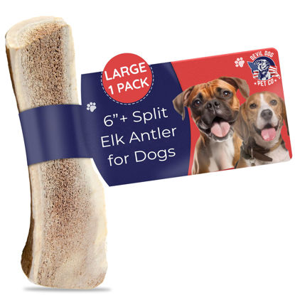 Picture of Devil Dog Pet Co. Split Elk Antlers for Dogs, 1 Pack, Large 6”+, Grade A Long Lasting Dog Bones for Aggressive Chewers, Premium USA Naturally Shed Antler Dog Chew - No Odor, Dog Antler Chews