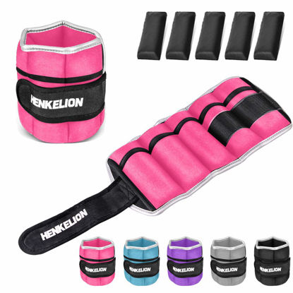 Picture of Henkelion 1 Pair 10 Lbs Adjustable Ankle Weights For Women Men Kids, Strength Training Wrist Weights Ankle Weights Set For Gym, Fitness Workout, Running, Lifting Exercise Leg Weights - each 5 Lbs Pink