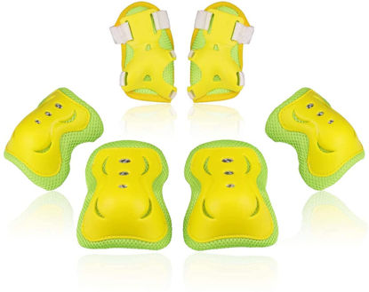 Picture of Kids/Youth Knee Pad Elbow Pads Guards Protective Gear Set for Roller Skates Cycling BMX Bike Skateboard Inline Skatings Scooter Riding Sports (Yellow, Small (3-8 years))