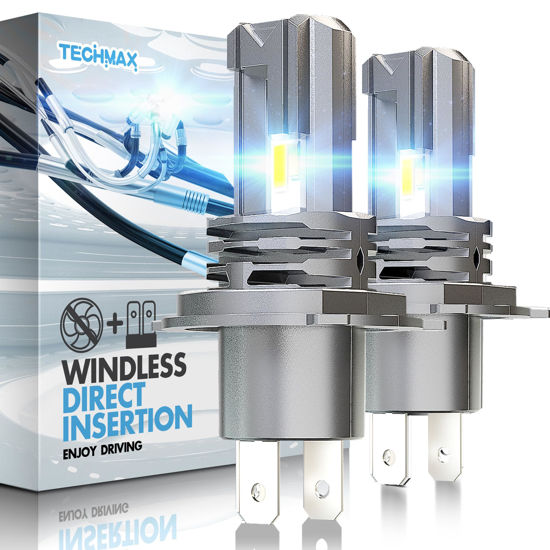 Picture of TECHMAX H4 Bulbs, H4/9003 Fog Bulbs 400% Brighter 6500K Fanless Plug and Play Direct Insertion, Pack of 2
