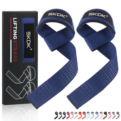 Picture of SKDK Cotton Hard Pull Wrist Lifting Straps Grips Band-Deadlift Straps with Neoprene Cushioned Wrist Padded and Anti-Skid Silicone - for Weightlifting, Bodybuilding, Xfit, Strength Training (Blue)