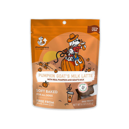 Picture of Shameless Pets Soft-Baked Dog Treats - Pumpkin Goat's Milk Latte Grain-Free Dog Snacks for Medium & Large Dogs, Natural & Healthy Dog Chews, Doggy Treats for Older & Senior Dogs, Made in USA