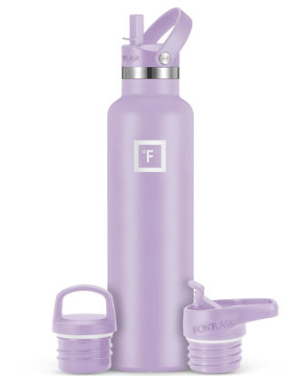Picture of IRON °FLASK Camping & Hiking Hydration Canteens - 3 Lids (Narrow Straw Lid) Leak Proof Vacuum Insulated Stainless Steel - Hot & Cold Double Walled Sports Water Bottle - Lavender, 24 Oz