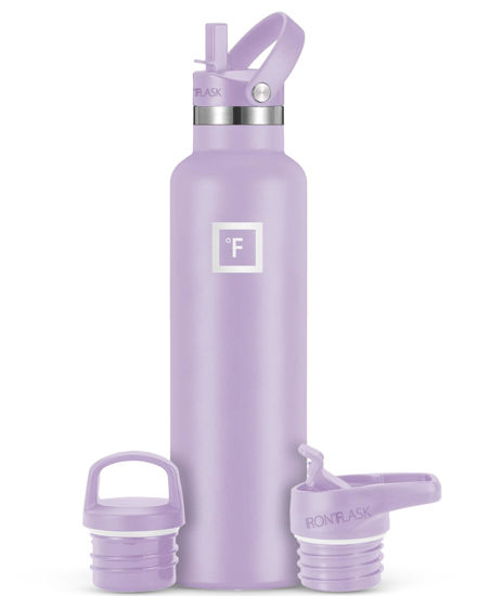 Picture of IRON °FLASK Camping & Hiking Hydration Canteens - 3 Lids (Narrow Straw Lid) Leak Proof Vacuum Insulated Stainless Steel - Hot & Cold Double Walled Sports Water Bottle - Lavender, 24 Oz