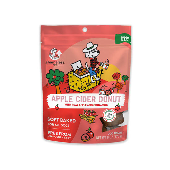 Picture of Shameless Pets Soft-Baked Dog Treats - Apple Cider Donut Grain-Free Dog Snacks for Medium & Large Dogs, Natural & Healthy Dog Chews, Doggy Treats for Older & Senior Dogs, Made in USA