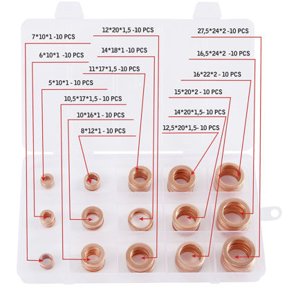 Picture of 150pcs Oil Drain Plug Crush Washer Gasket Seal Assortment - 5 6 7 8 10 10.5 11 12 12.5 14 15 16 16.5 17.5mm - Universal Fit 150 Cooper Oil Plug Washers by AUTOMAJOR