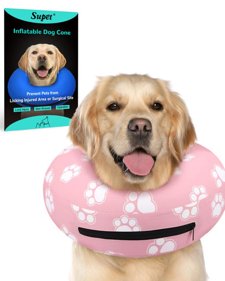 Picture of Supet Inflatable Dog Cone Collar Alternative After Surgery, Dog Neck Donut Collar Recovery E Collar for Neuter, Soft Dog Cone for Small Medium Large Dogs