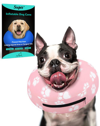 Picture of Supet Inflatable Dog Cone Collar Alternative after Surgery, Dog Neck Donut Collar Recovery E Collar for Post Surgery, Soft Dog Cone for Small Medium Puppies