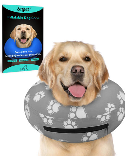 Picture of Supet Inflatable Dog Cone Collar Alternative After Surgery, Dog Neck Donut Collar Recovery E Collar for Neuter, Soft Dog Cone for Small Medium Large Dogs