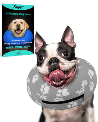 Picture of Supet Inflatable Dog Cone Collar Alternative after Surgery, Dog Neck Donut Collar Recovery E Collar, Soft Dog Cone for Small Medium Large Dogs