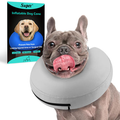 Picture of Supet Inflatable Dog Cone Collar Alternative after Surgery, Dog Neck Donut Collar Recovery E Collar to Stop Licking, Soft Dog Cone for Small Puppies Cats Medium Dogs