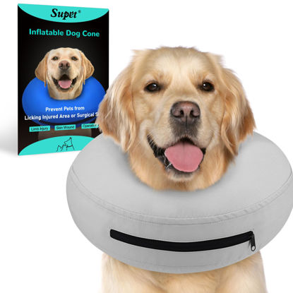 Picture of Supet Inflatable Dog Cone Collar Alternative after Surgery, Dog Neck Donut Collar Recovery E Collar to Stop Licking, Soft Dog Cone for Medium Large Dogs