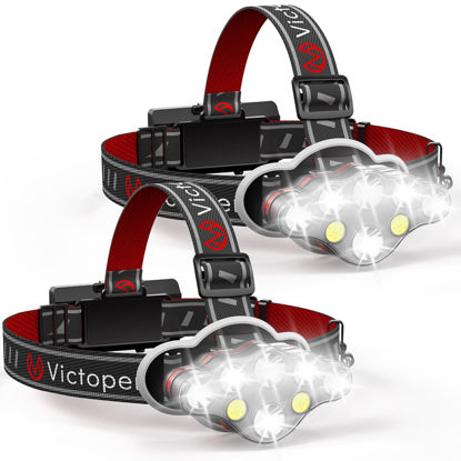 Picture of Victoper Rechargeable Headlamp 2 Pack, 8 LED 18000 High Lumen Bright Head Lamp with Red Light, Lightweight USB Head Light, 8 Mode Waterproof Head Flashlight for Outdoor Running Hunting Hiking Camping