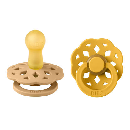 Picture of BIBS Boheme Pacifiers 2 Pack BPA Free Cherry Shape Nipple Natural Rubber Latex Made in Denmark | Sand/Honey Bee