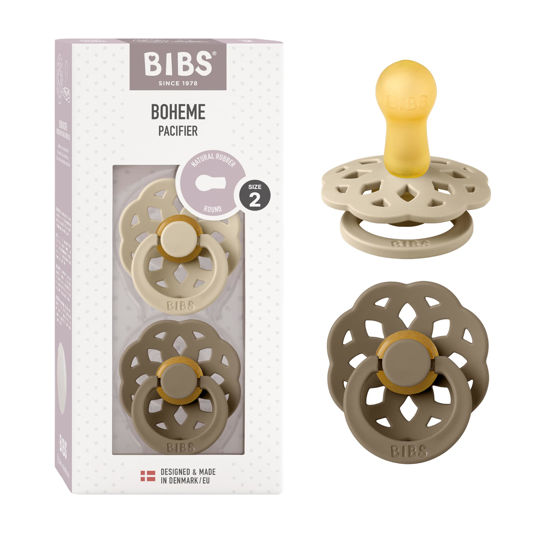 Picture of BIBS Pacifiers - Boheme Collection | BPA-Free Baby Pacifier | Made in Denmark | Set of 2 Vanilla/Dark Oak Color Premium Soothers | Size 6-18 Months