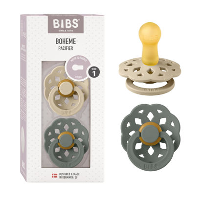 Picture of BIBS Pacifiers 0-6 Months | Boheme Collection 2-Pack | BPA-Free Round Nipple | Made in Denmark | Vanilla/Pine Color Pacifier