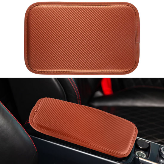 Picture of Amiss Car Center Console Pad, Universal Waterproof Car Armrest Seat Box Cover, Car Interior Accessories, Carbon Fiber PU Leather Auto Armrest Cover Protector for Most Vehicle, SUV, Truck, Car (Orange)