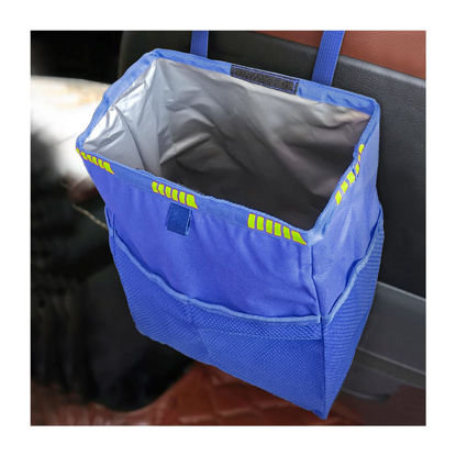Picture of Fekey&JF Hanging Car Trash Can with Storage Pockets, Waterproof Leakproof Oxford Auto Garbage Bag, Multi-Use Organizer for Outdoor Traveling, Foldable Trash Bin for Truck, SUV, Home, Office (Blue)