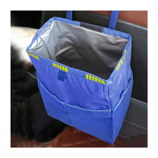 Picture of Fekey&JF Hanging Car Trash Can with Storage Pockets, Waterproof Leakproof Oxford Auto Garbage Bag, Multi-Use Organizer for Outdoor Traveling, Foldable Trash Bin for Truck, SUV, Home, Office (Blue)
