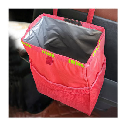 Picture of Fekey&JF Hanging Car Trash Can with Storage Pockets, Waterproof Leakproof Oxford Auto Garbage Bag, Multi-Use Organizer for Outdoor Traveling, Foldable Trash Bin for Truck, SUV, Home, Office (Red)