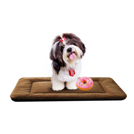 Picture of Dog Beds Crate Pad for Small Dogs Fit Metal Dog Crates,Ultra Soft Dog Crate Bed Washable & Anti-Slip Kennel Pad for Dogs Cozy Sleeping Mat,Brown 24inch