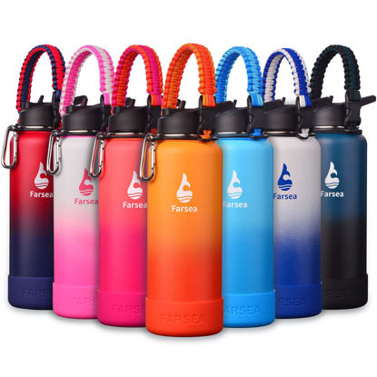 Picture of Farsea Insulated Water Bottle With Paracord Handle, Protective Silicone Boot and 2 Lids (Straw Lid & Spout Lid), Stainless Steel Water Bottle Wide Mouth, Double Wall Sweat-Proof BPA-Free, 40 oz