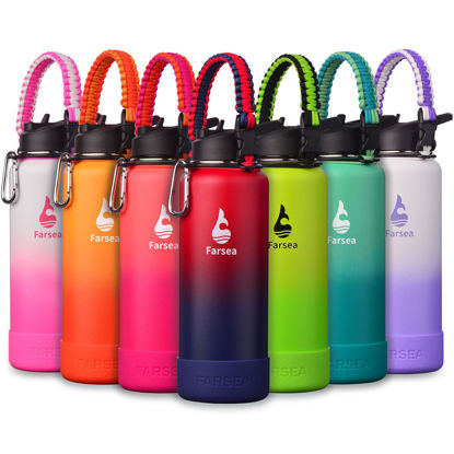Picture of Farsea Insulated Water Bottle With Paracord Handle, Protective Silicone Boot and 2 Lids (Straw Lid & Spout Lid), Stainless Steel Water Bottle Wide Mouth, Double Wall Sweat-Proof BPA-Free, 40 oz