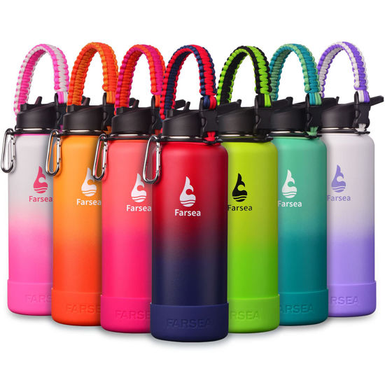 Picture of Farsea Insulated Water Bottle With Paracord Handle, Protective Silicone Boot and 2 Lids (Straw Lid & Spout Lid), Stainless Steel Water Bottle Wide Mouth, Double Wall Sweat-Proof BPA-Free, 40 oz