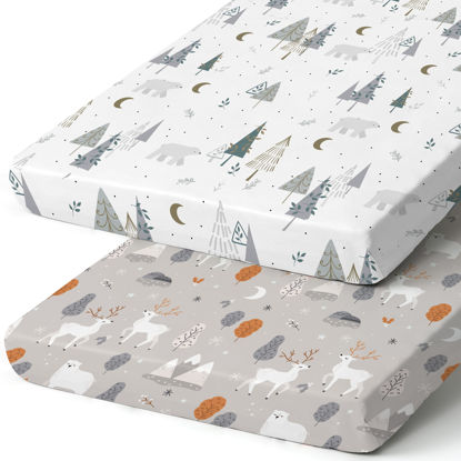 Picture of Pack n Play Sheets, BROLEX 2 Pack Mini Crib Sheets,Stretchy Portable Fitted Playard Sheet Set, Convertible Playard Mattress Cover,Ultra Soft Breathable Material,Snowy Forest