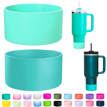 Picture of LONPARRY 2-Pack Silicone Boot for Stanley 40 oz Quencher Adventure Tumbler, Bottom Boot for Stanley IceFlow Flip 30 oz, Stanley Cup Protector Sleeve Cover Boots Turquoise+Lake Green