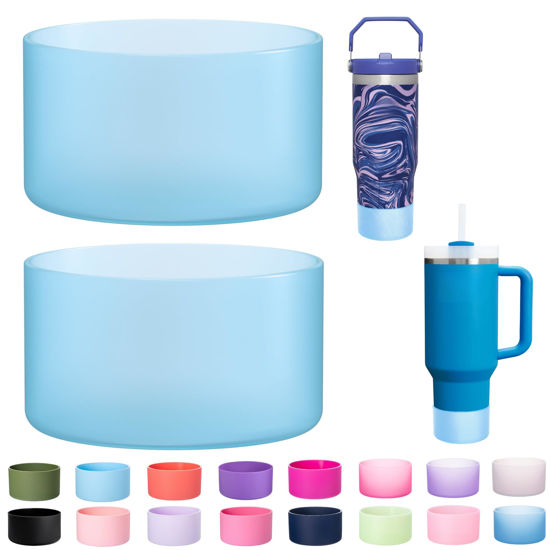Picture of LONPARRY 2-Pack Boot for Stanley Tumbler 40 30 oz Bottom Sleeve Protector for Stanley Cup Quencher H2.0 Stanley IceFlow Silicone Sleeve for Stanley Bottom Anti-Slip Sleeve Clear Blue|Sappire