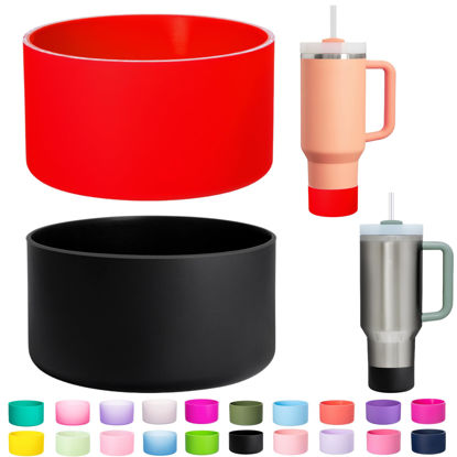Picture of LONPARRY 2-Pack Silicone Boot for Stanley 40 30 oz Tumbler, Bottom Protector for Stanley IceFlow Flip, Stanley Cup Protector for Stanley 40 30 oz with Handle Accessories (Red+Black)