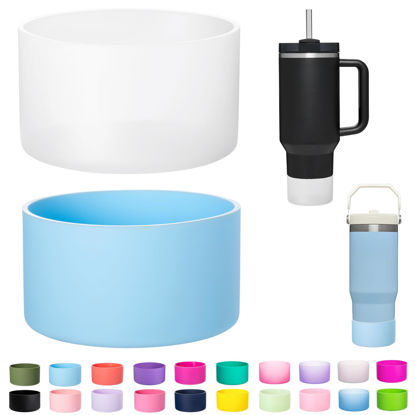 Picture of LONPARRY 2-Pack Boot for Stanley Tumbler 40 30 oz Bottom Sleeve Protector for Stanley Cup Quencher H2.0 Stanley IceFlow Silicone Sleeve for Stanley Bottom Anti-Slip Sleeve Clear+Sky Blue