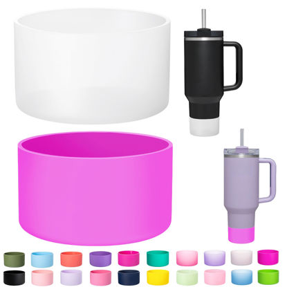 Picture of LONPARRY 2-Pack Silicone Boot for Stanley Tumbler 40 30 oz Bottom Sleeve Protector for Stanley Cup Quencher H2.0 & Stanley IceFlow Silicone Sleeve Anti-Slip Bottom Sleeve Clear+Purple