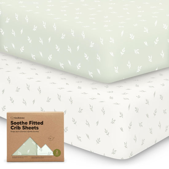 Picture of KeaBabies 2-Pack Organic Crib Sheets for Boys, Girls, Jersey Fitted Crib Sheet, Baby Crib Sheets Neutral, Cotton Breathable Crib Sheet, Cute Printed Crib Mattress Sheet, Baby Mattress Sheets (Herb)